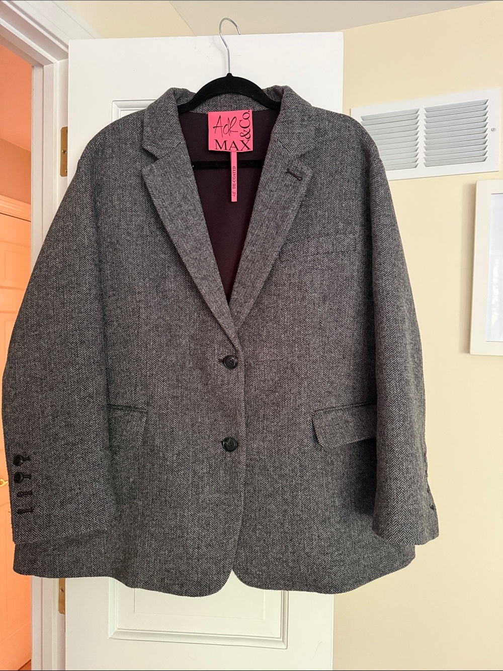 Max & Co. Gray Herringbone Wool-Blend Blazer